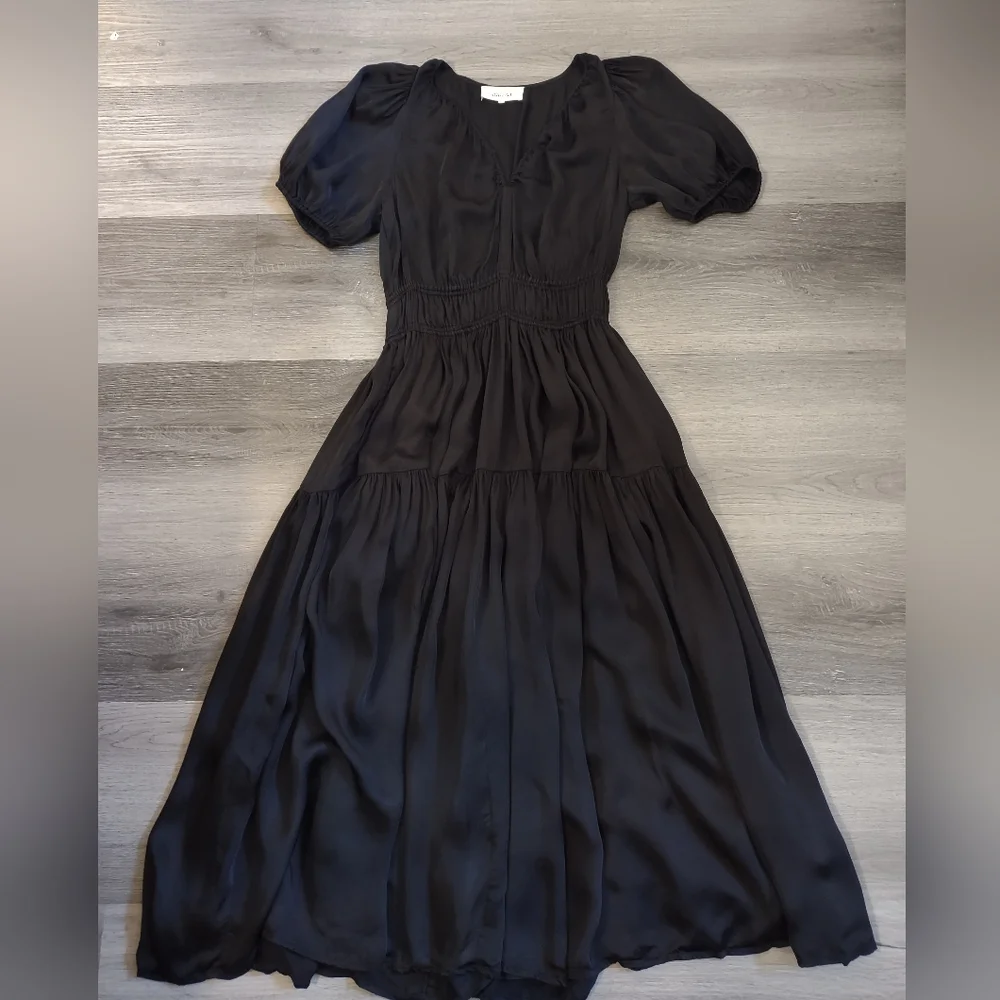 THE GREAT. Black Satin Tiered Maxi Dress - Picture 2 of 13